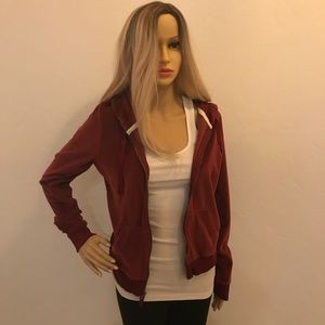 Burgundy velour zip up sweater